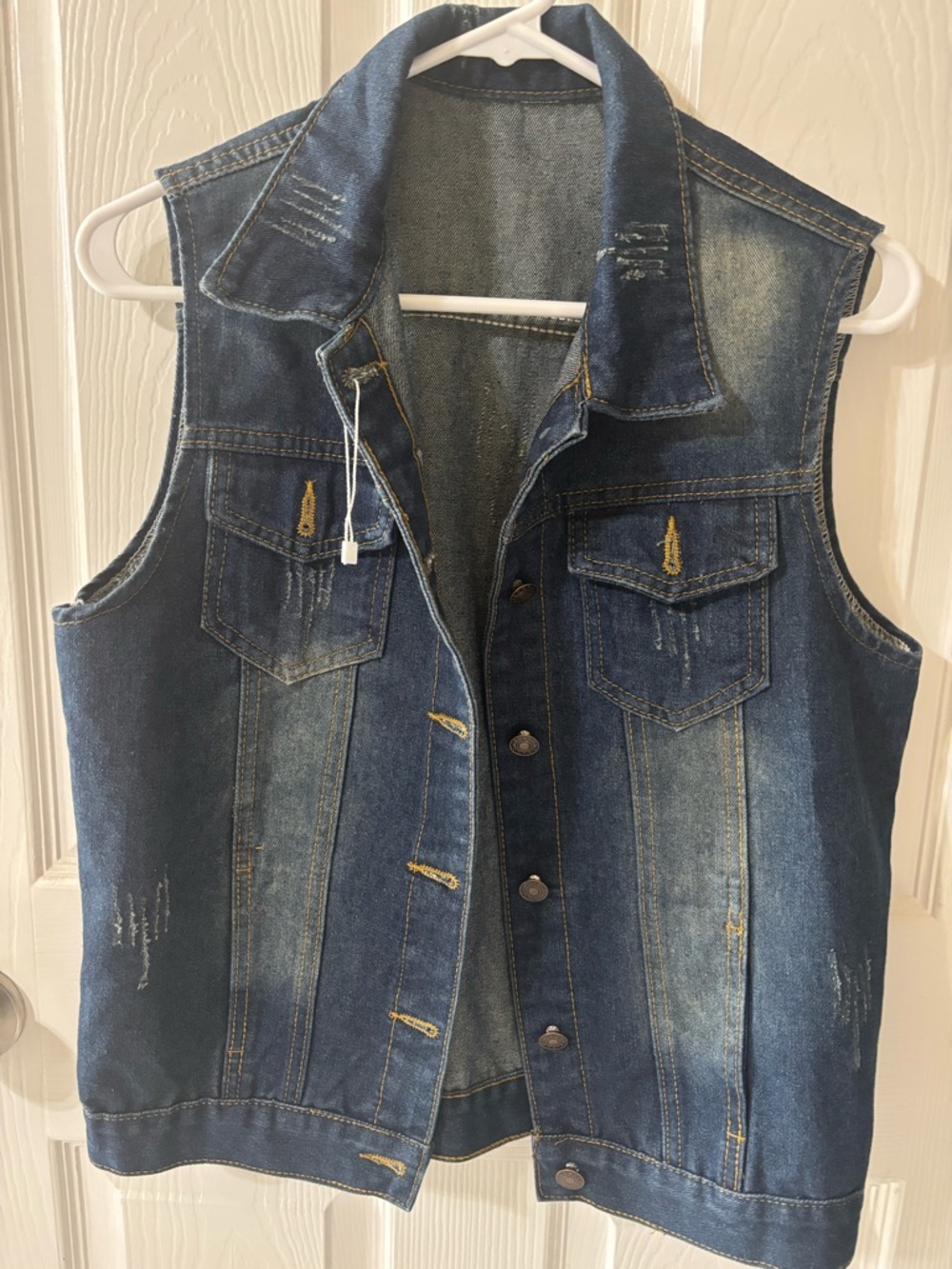 Women’s Dark Blue Denim Vest - Casual Sleeveless Jeans Jacket